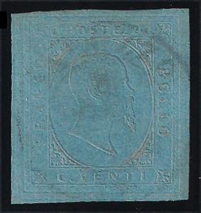 1853 c.20 azzurro (5 cat.450) con ottimi ... 