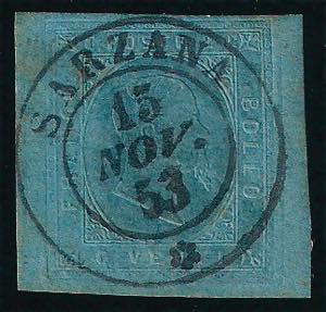 1853 Effigie c.20 azzurro (5 cat.450) con ... 