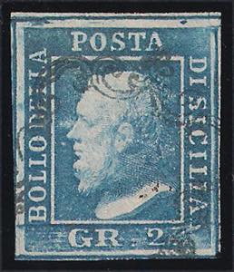 1859 gr.2 azzurro IIIa tavola carta di ... 