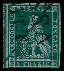 1851 cr.4 verde azzurro su azzurro annullato ... 
