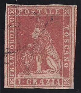 1857 cr.1 carminio (12 cat.1500) con annullo ... 
