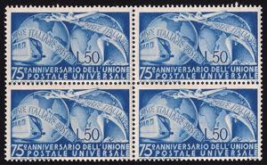 1949 U.P.U. L.50 azzurro in quartina (599 ... 