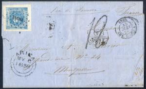 1858 Lettera con d.1 azzurro (3) con margini ... 