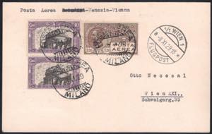 1929 Volo Venezia-Vienna, cartolina da ... 