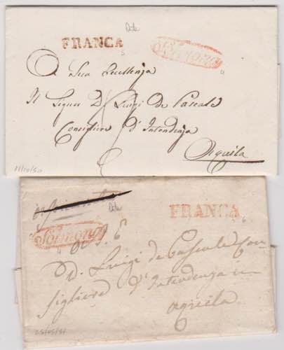 1850/51-NAPOLI-2 lettere FRANCA ... 