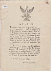 Palermo 2 agosto 1820. Avviso della Giunta ... 