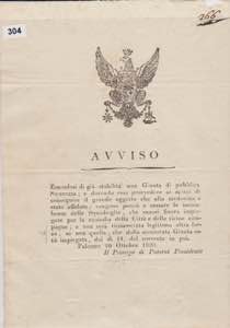 Palermo 10 ottobre 1820. Cessazione delle ... 