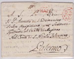 1817-SICILIA- Bollo lineare rosso lillaceo ... 