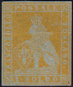 1851-Toscana-1 soldo giallo limone su carta ... 