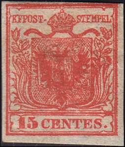 1850-15c,I tipo, rosso vermiglio ... 