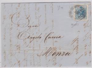 1858-45c,azzurro, Sassone n.22. su lettera ... 