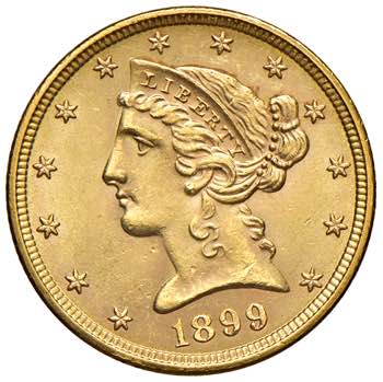 USA. 5 Dollari 1899 Liberty. AU (g ... 