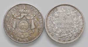 FRANCIA. Lotto di 2 Monete: 5 Franchi 1856 ... 