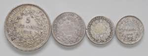 FRANCIA. Lotto di 4 Monete: 5 Franchi 1875, ... 