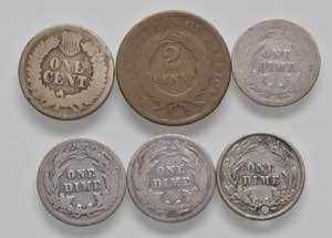 USA. Lotto di 6 monete. 1 Dime 1901, 1903, ... 