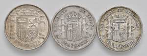 SPAGNA. Lotto di 3 monete: 1 Peseta 1869, ... 