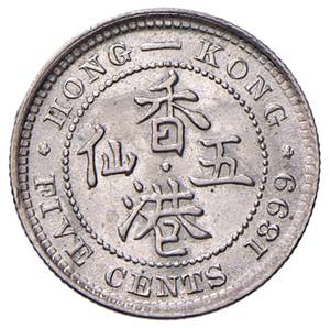 HONG KONG. Vittoria (1841-1901). 5 Cents ... 