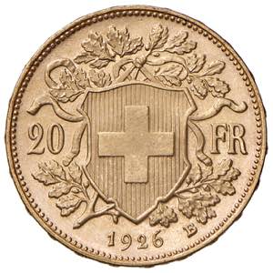 SVIZZERA. Confederazione. 20 Franchi 1926 B. ... 