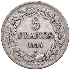 BELGIO. Leopoldo I (1831-1865). 5 Franchi ... 