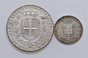 SAVOIA. Lotto di 2 monete: 5 Lire 1840 ... 