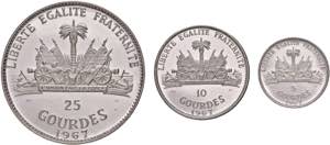 HAITI. 25, 10 e 5 Gourdes 1967. AG. KM 64.1; ... 