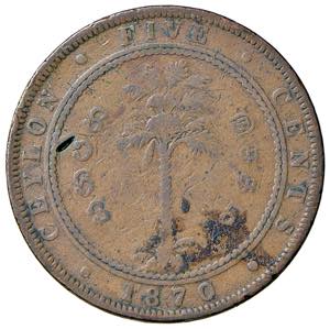 CEYLON. Victoria (1837-1901). 5 Cents 1870. ... 