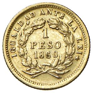 CILE. 1 peso 1860. AU (g 1,51). KM 133.