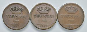 NAPOLI. Lotto di 3 monete. 3 Tornesi 1833, ... 
