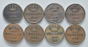 NAPOLI. Lotto di 8 monete. 1 Tornese 1835, ... 