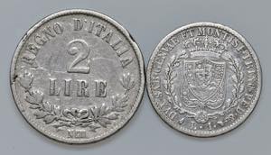 SAVOIA. Lotto di 2 monete: 1 Lira 1828 ... 
