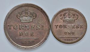 NAPOLI. Lotto di 2 monete: 2 Tornesi 1852 e ... 