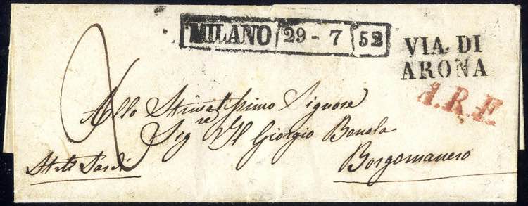 1852, Lettera in porto assegnato ... 