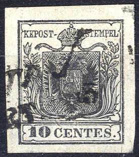 1850, 10 Cent. grigio nero, usato, ... 