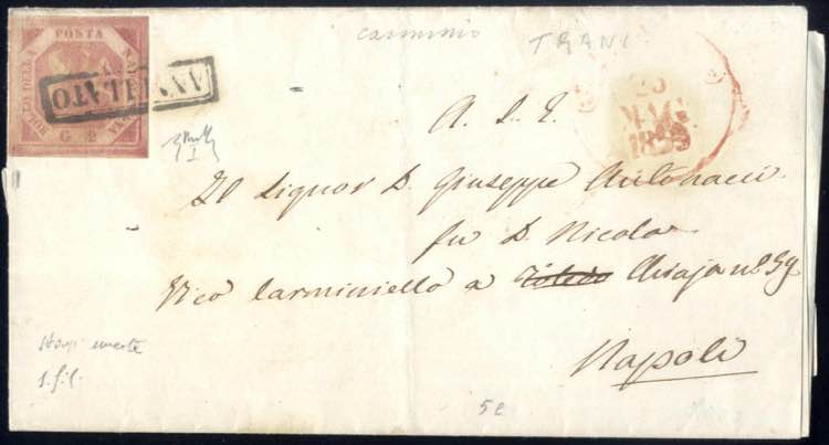 1859, lettera da Trani il 27.5 per ... 