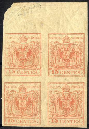 1854, 15 Cent. rosso vermiglio, ... 