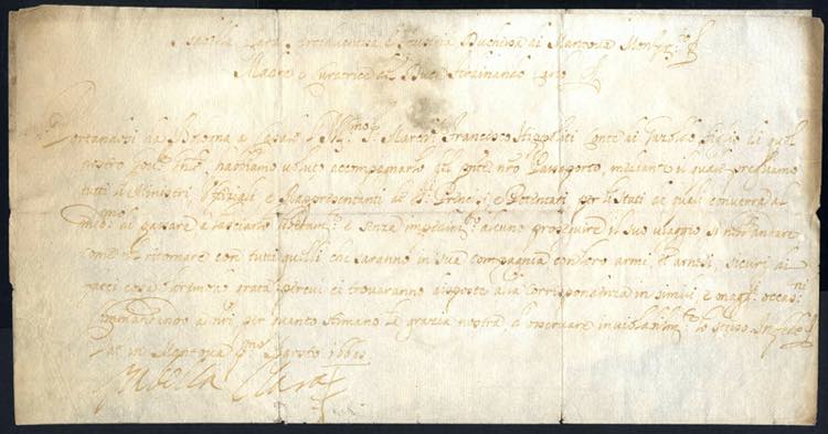 1668, passaporto manoscritto del ... 