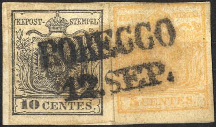 1850, 5 c. giallo e 10 c. nero ... 