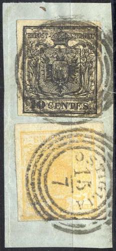 1850, 5 c. giallo e 10 c. nero ... 