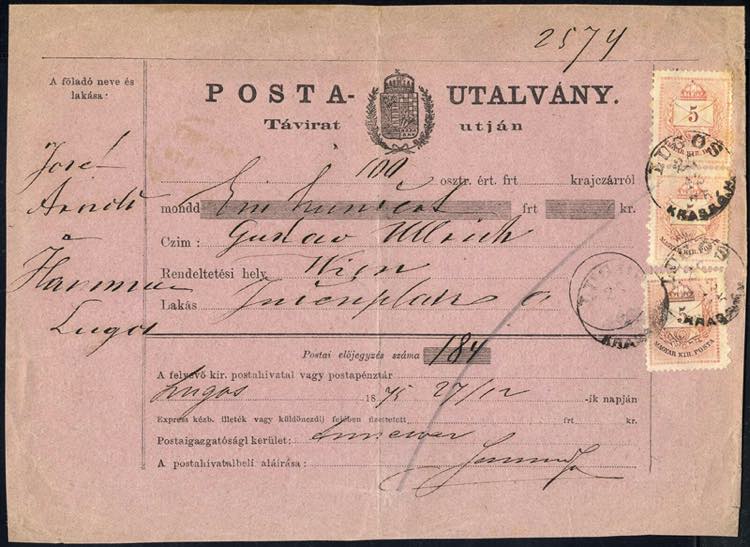 1875, Postanweisung mit Coupon von ... 