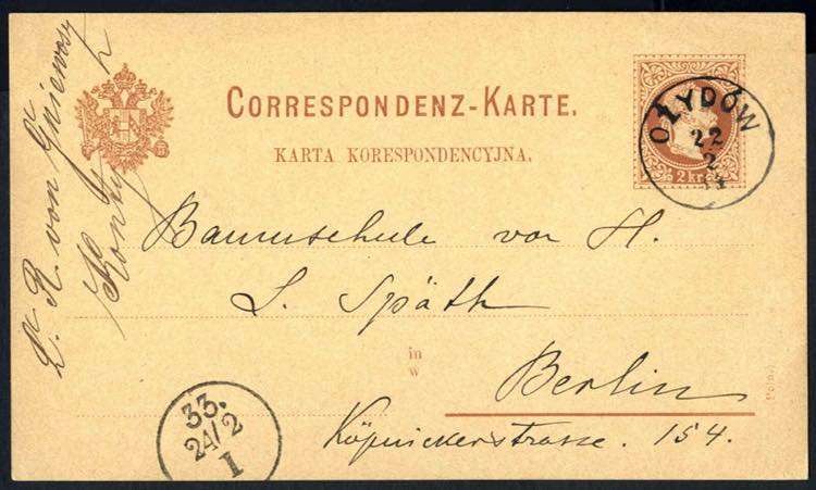 1884, Ganzsachenkarte 2 Kr braun ... 