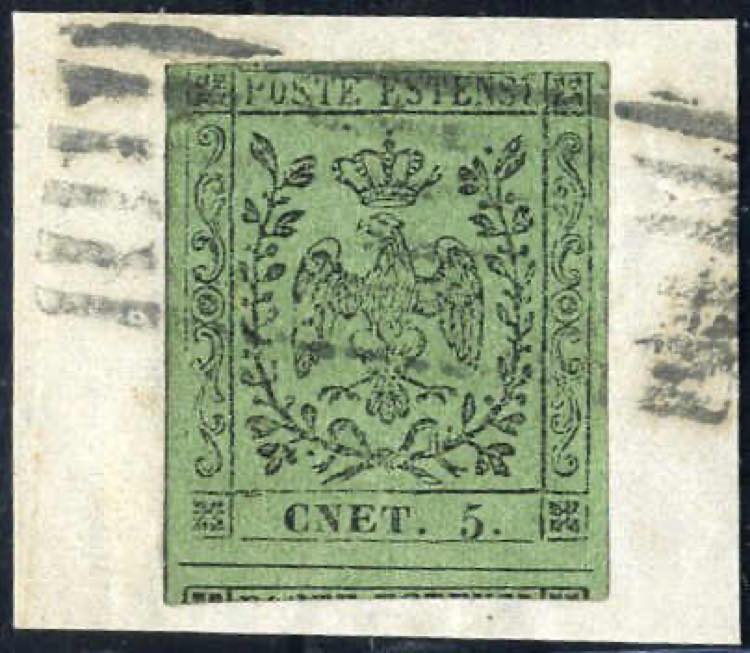 1852, 5 c verde oliva con punto ... 
