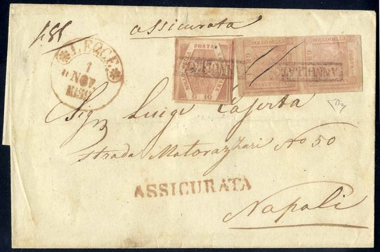 1859, lettera assicurata da Lecce ... 