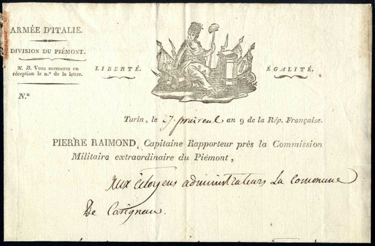 1801, NAZIONE PIEMONTESE: lettera ... 