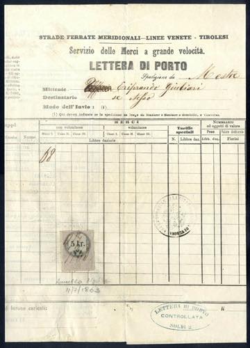 1863, lettera di porto delle ... 