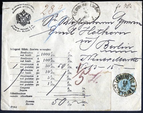 1893, Geldbrief mit ... 