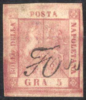 1858, 5 gr. carminio rosa, firmato ... 