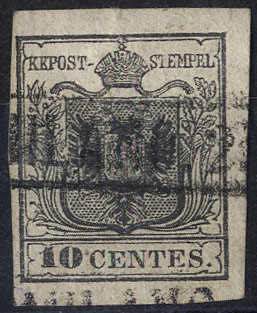 1850, 10 Cent. nero, decalco, ... 