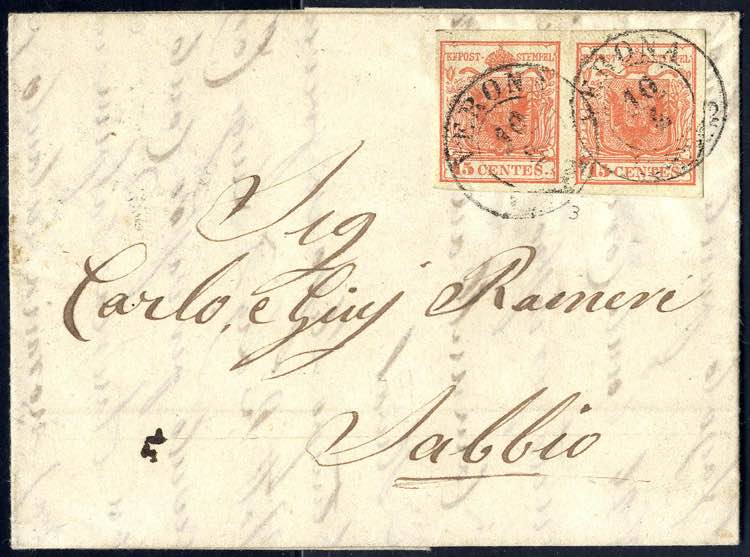 1850, 15 Cent. rosso, primo tipo, ... 