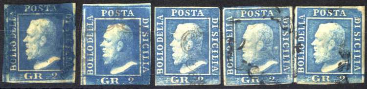 1859, 2 gr. azzurro III tavola, 5 ... 