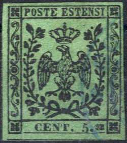 1852, 5 c. verde con spazio ... 